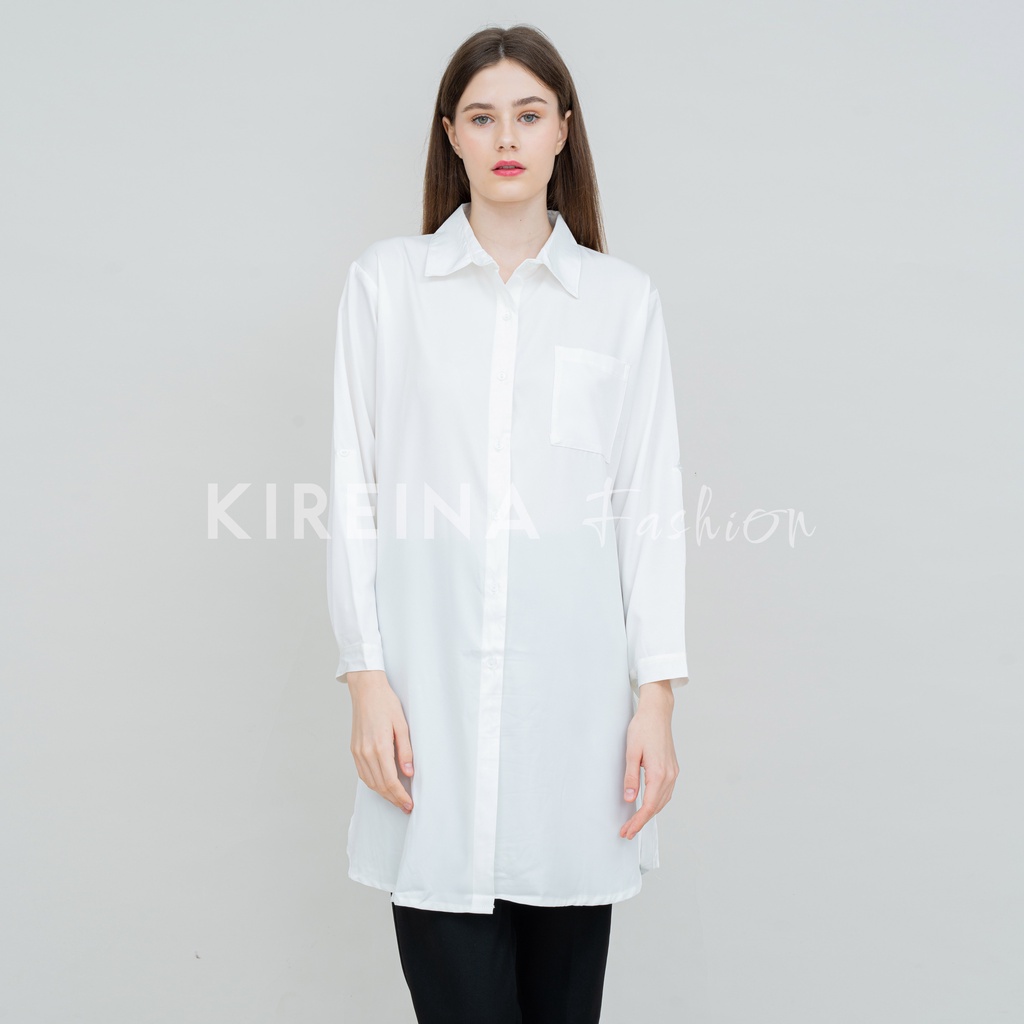 Kemeja Tunik Putih Wanita Kemeja Tunik Kantong Moscrape Import | Kireina Fashion