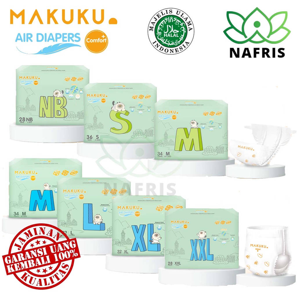 ♥️Nafris♥️MAKUKU Air Diapers Comfort |Air Diapers Slim S36 | M34 | L32 | XL32 | XXL28 |Popok Premium|Diapers Bayi|Popok Anti Gumpal Tipis Kering SAP