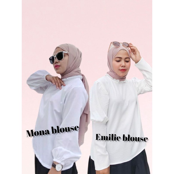 ATASAN BLOUSE WANITA/MONA BLOUSE/Emilie BLOUSE PUTIH