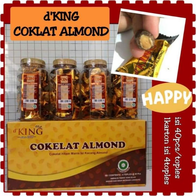 

1 KARTON COKELAT KING ALMOND BONIBOL ISI 4 TOPLES