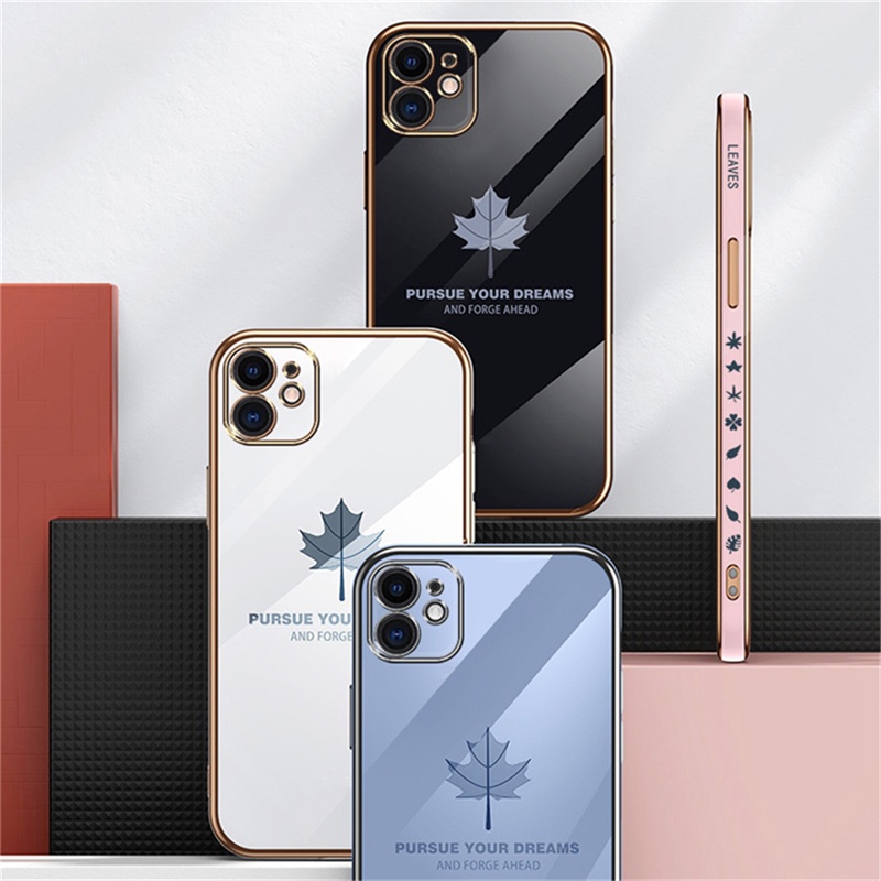 Soft Case Bahan Karet Motif Daun Maple Dengan Tali Untuk iPhone 6 Plus 6s 7 8 Plus XS Max XR 11 Pro Max