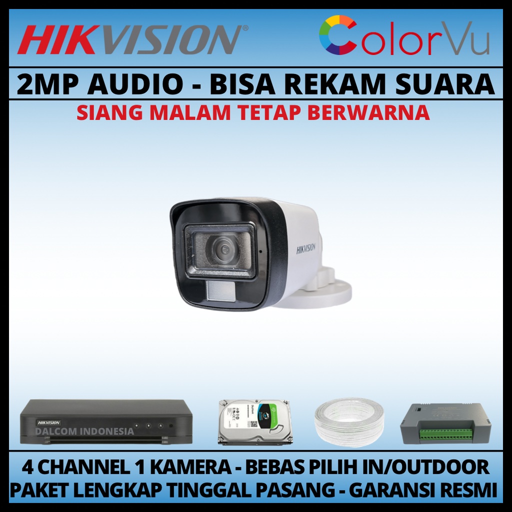 PAKET CCTV HIKVISION COLORVU 2MP 4 CHANNEL 1 KAMERA COLORFUL