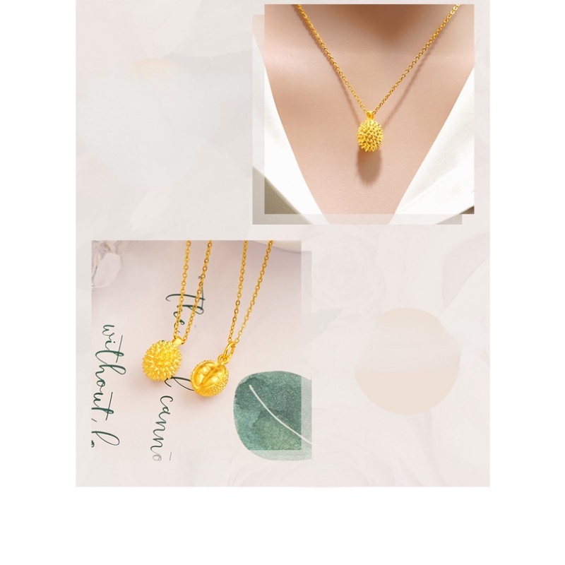 Goldkingdom Perhiasan Fashion 24K Bangkok Aksesoris Ready Stock Lapis Emas Asli Kadar 375 Durian Lupa Kalung Desain Durian Liontin Minimalis Kekayaan Kalung