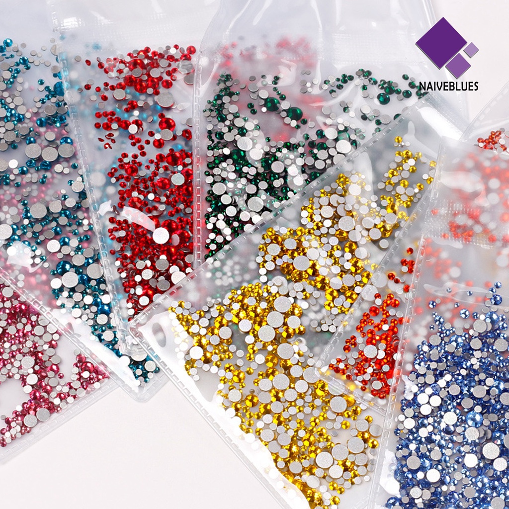 Naiveblue 1440Pcs / Kantong Berlian Imitasi Alas Datar Ringan Untuk Dekorasi Nail Art DIY