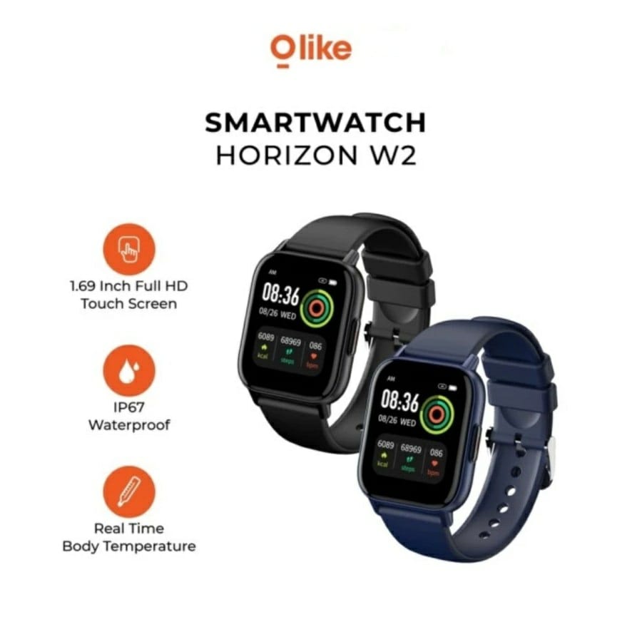 Olike Smartwatch Horizon HD Full Touch Screen Real Time temperature IP67 20 Days Stand By Time W12