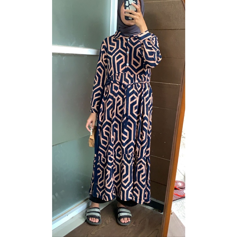 Orimoza Maxi Dress Wanita Rayon Crinkle Busui-MIDI ZAYRA NAVY