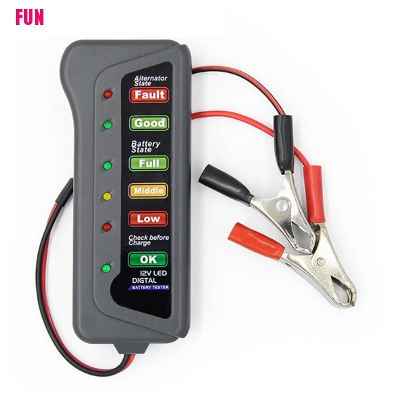 (Fun) Alat Diagnostik Tester Aki Mobil Digital 12v Dengan 6 Lampu Led