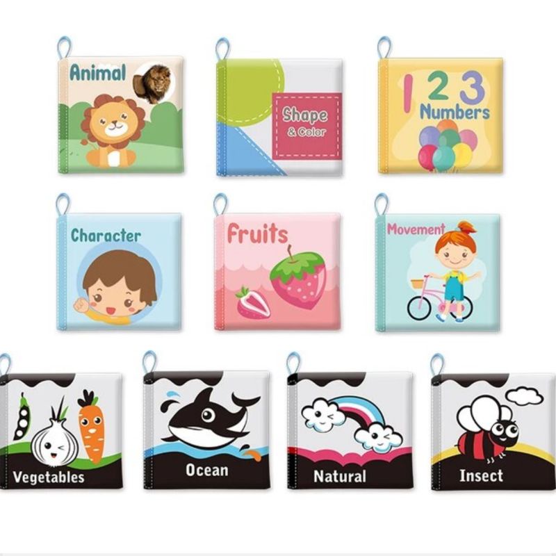 Mainan Edukasi Bayi Newborn Buku Kain Ukuran Kecil Soft Cloth Book Baby Softbook Kado Bayi Buku Sensori Anak Crinkle Balon Suara Mencicit Buku Bantal Bayi Hitam Putih Kontras Black White Busy Book 3D Animal Quiet Soft Book High Contras Book Lembut
