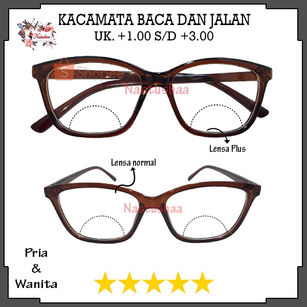 Kacamata Baca Plus (+) 2 Fungsi Baca dan Jalan Uk +1.00 s/d +3.00 Frame Coklat Kaca mata Rabun Dekat Reading Glasses NOCASE