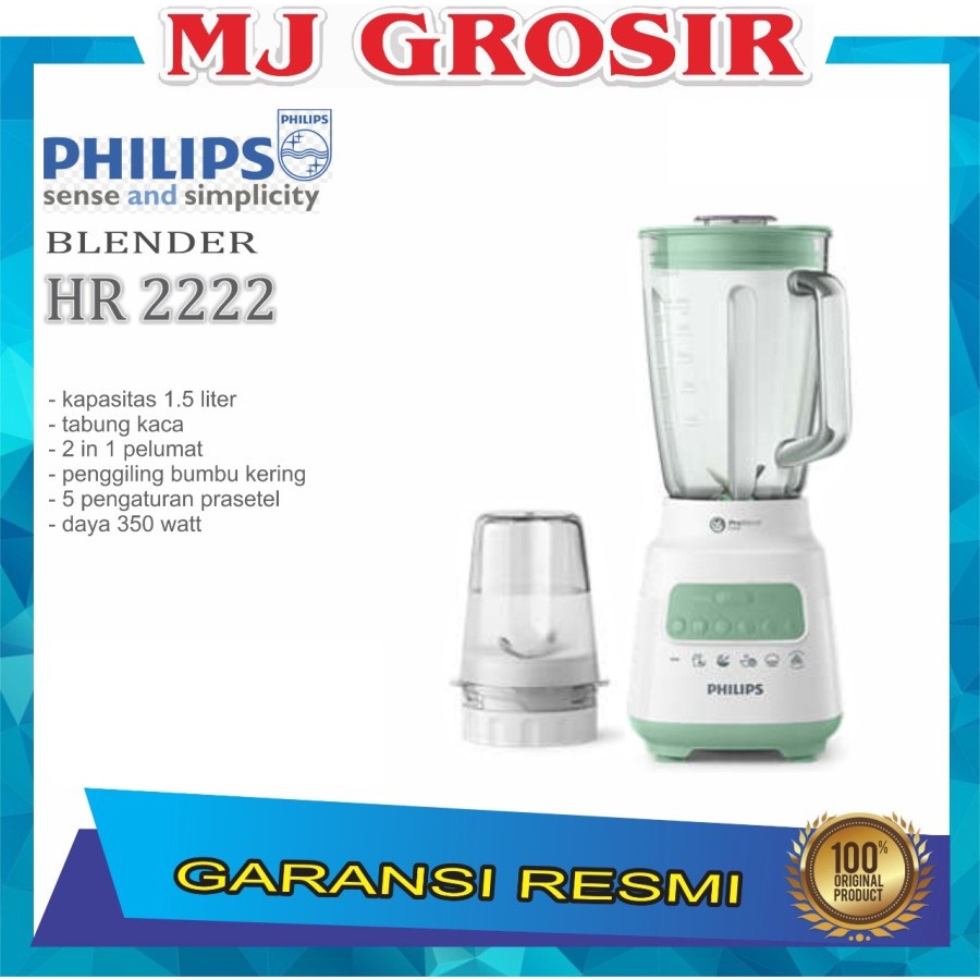 BLENDER PHILIPS HR 2222 2 IN 1 SERBAGUNA BAHAN KACA 1.5 LITER