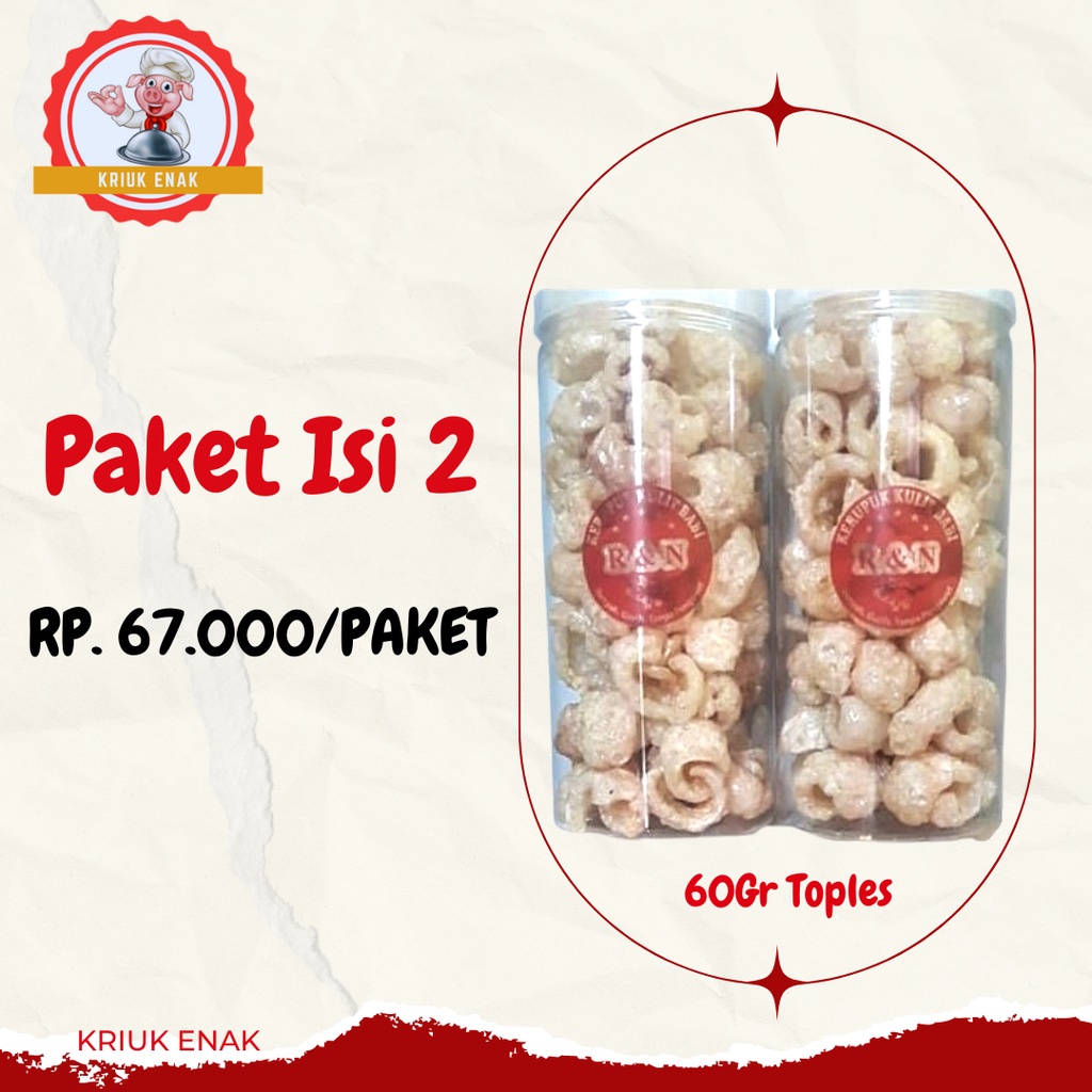 

PAKET ISI 2 TOPLES 60GRAM - KERUPUK KULIT BABI