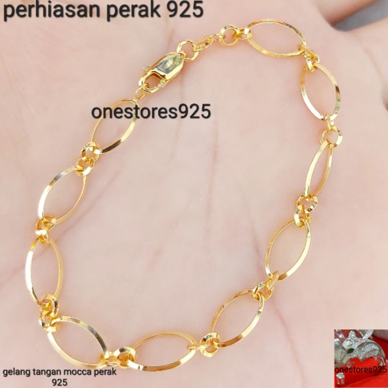 GELANG MOCCA PERAK WANITA ASLI SILVER 925 3IN1 KUNING 16,5cm dan 17cm (35)
