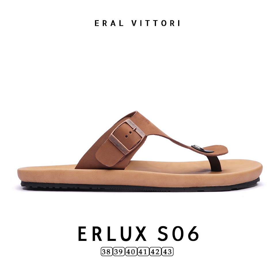 Eral Vittori - Erlux S06 Sandal Pria Kulit Santai Harian Tan