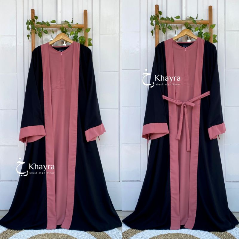 ABAYA CARDIGAN/ROMPI KHAYRA KOMBINASI HITAM BUSUI FRIENDLY