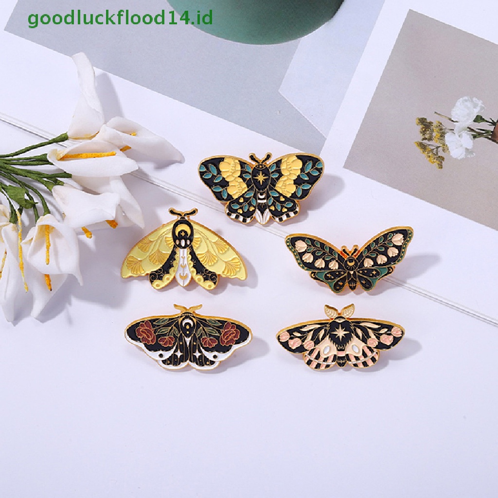 Bros Pin Enamel Bentuk Kartun Serangga Butterfly Moth Gaya Retro Untuk Hadiah