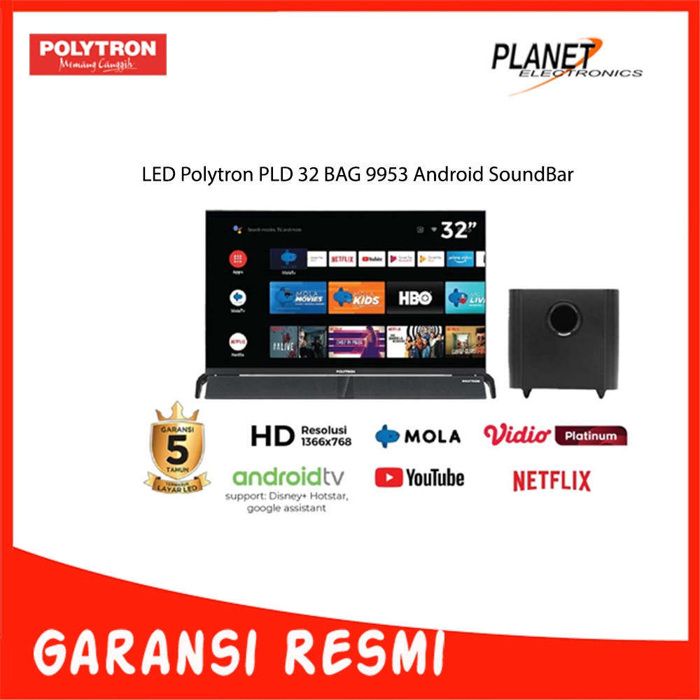LED TV Polytron 32" PLD 32 BAG 9953 Android SoundBar
