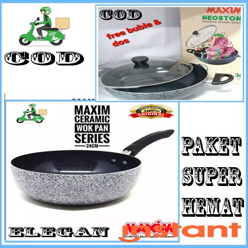 Maxim PROMO 2PCS Neostone Deep Wok 24 cm+30 DEEPWOK + TUTUP KACA ORI MANTAP