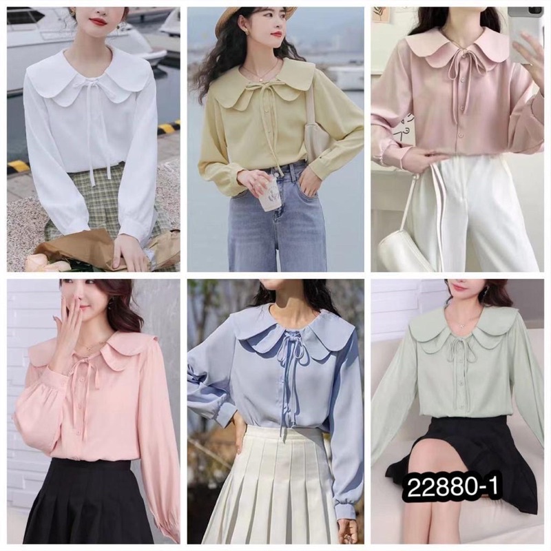 wave collat shirt kemeja blouse pastel korea