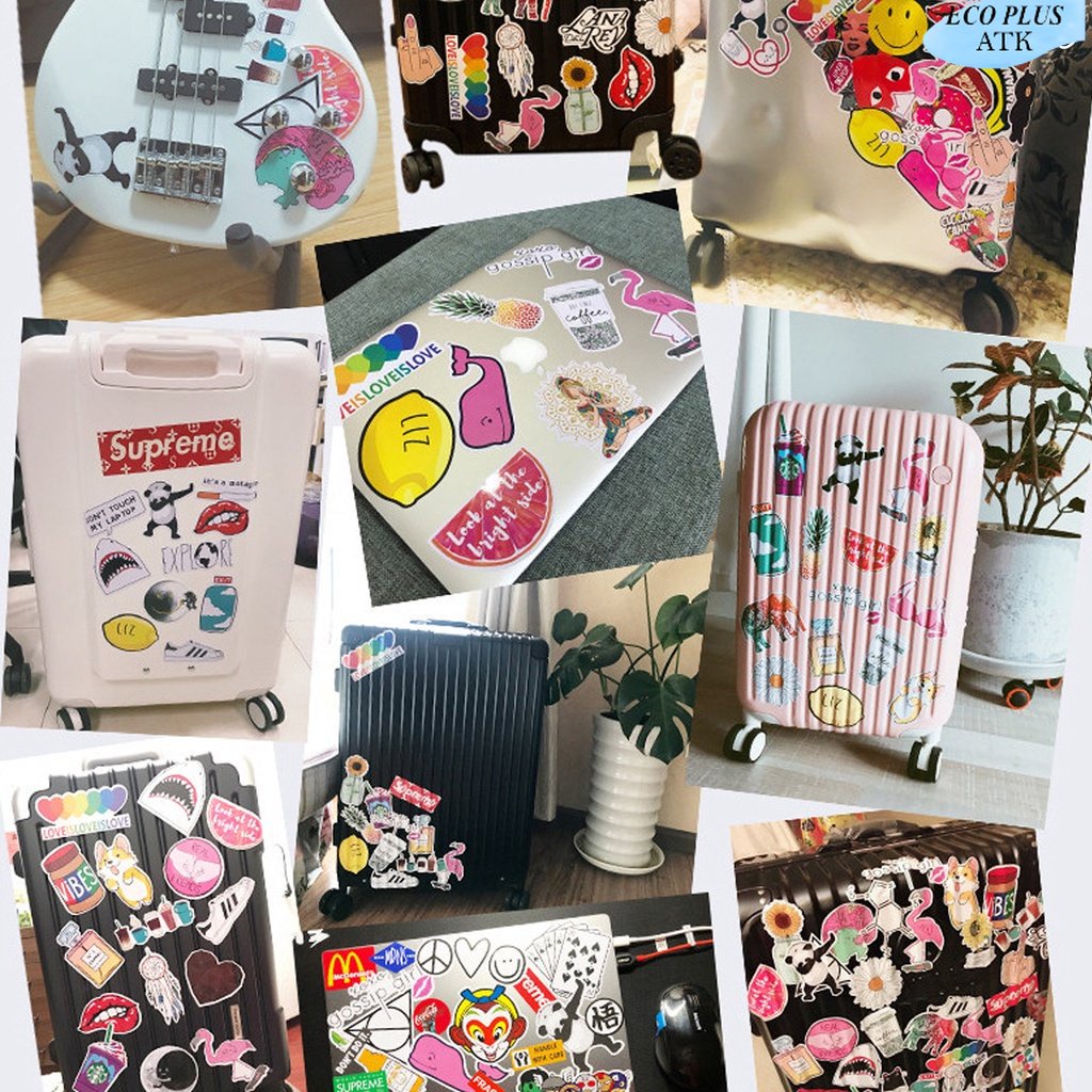 50Pcs Sticker Waterproof Graffiti Motif Print Tahan Air DIY Cartoon Food Drink Flower HBD Thumbler