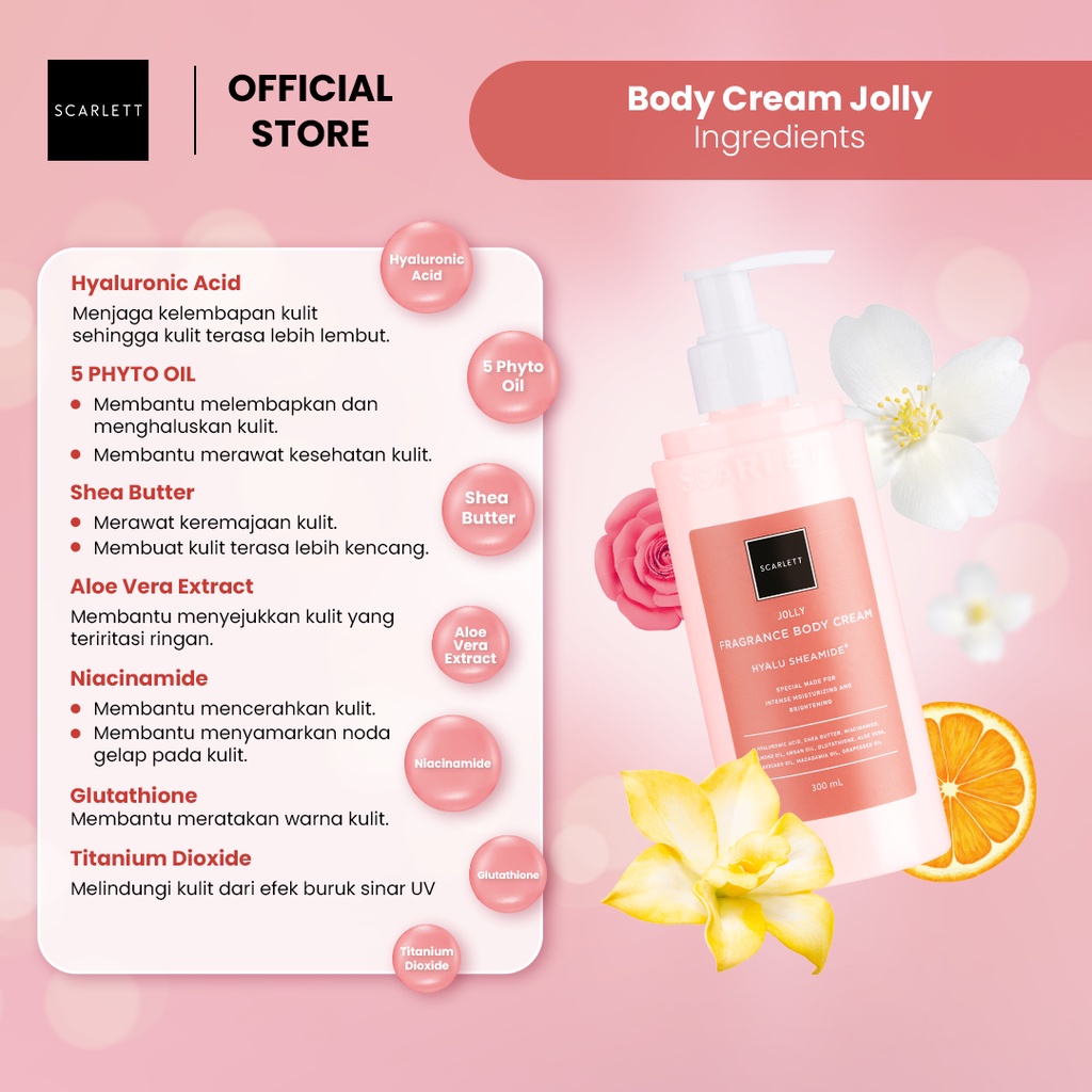 new SCARLETT BODY CREAM SERIES HAPPY | JOLLY | CHARMING | LOVING 300ML - SCARLETT WHITENING BODY CREAM SERIES