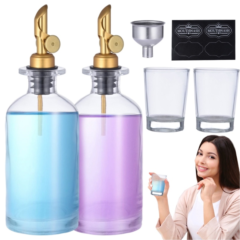 Dispenser Mouthwash Bahan Kaca Transparan Ukuran 350ml / 12oz Untuk Kamar Mandi