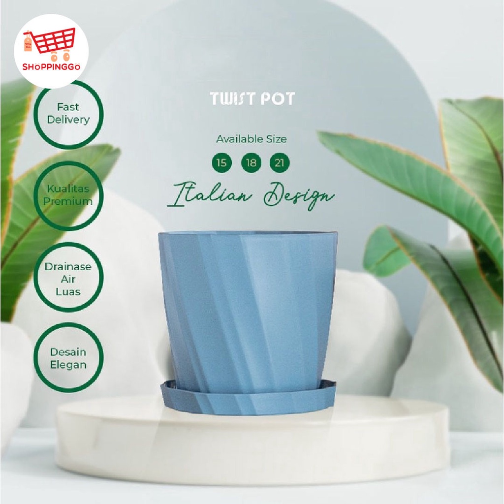 Gessler Twist Pot Arctic Blue - Pot Plastik Murah Ukuran 15 - 21 Pot Bunga Murah Pot Plastik Kecil B