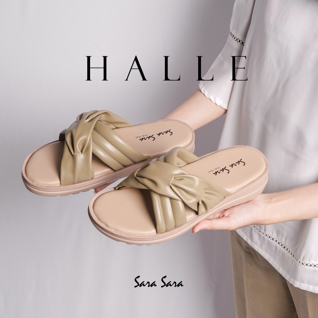 Sara Sara HALLE Sandal wedges wanita casual sendal cewek ban dua kulit kekinian