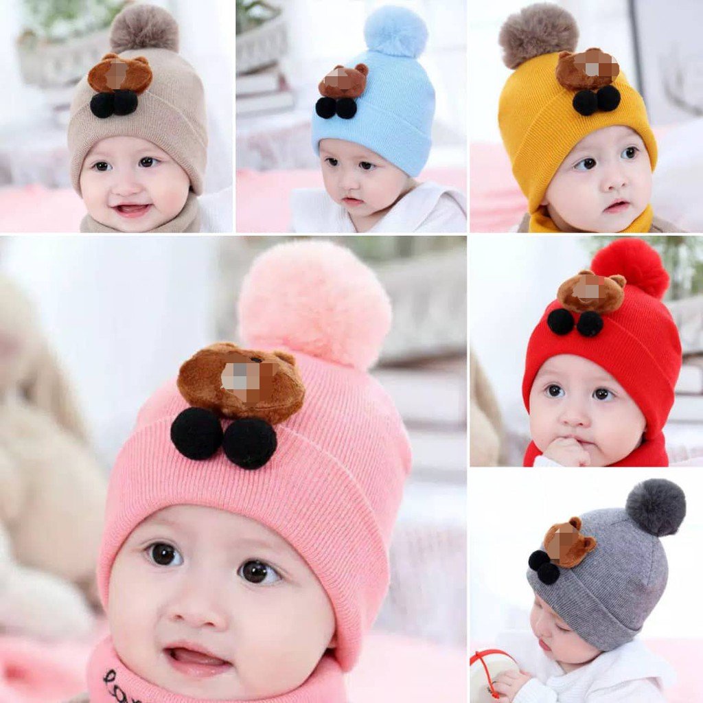 Topi Rajut Kupluk Bayi Korean Beruang Coklat Bear 3D