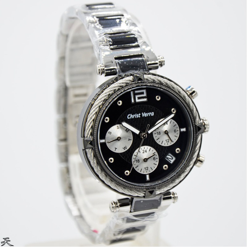 Christ Verra 75020L-10 BLK - Jam Tangan Wanita - Silver Hitam - Ori