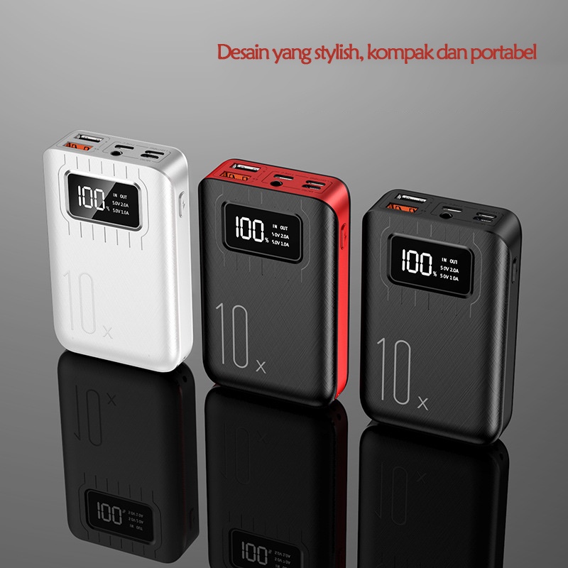 Powerbank 10000 mAh Power Bank Fast Charging Murah Mini LCD with Kabel Data lightning Type C Micro USB Powerbank 175