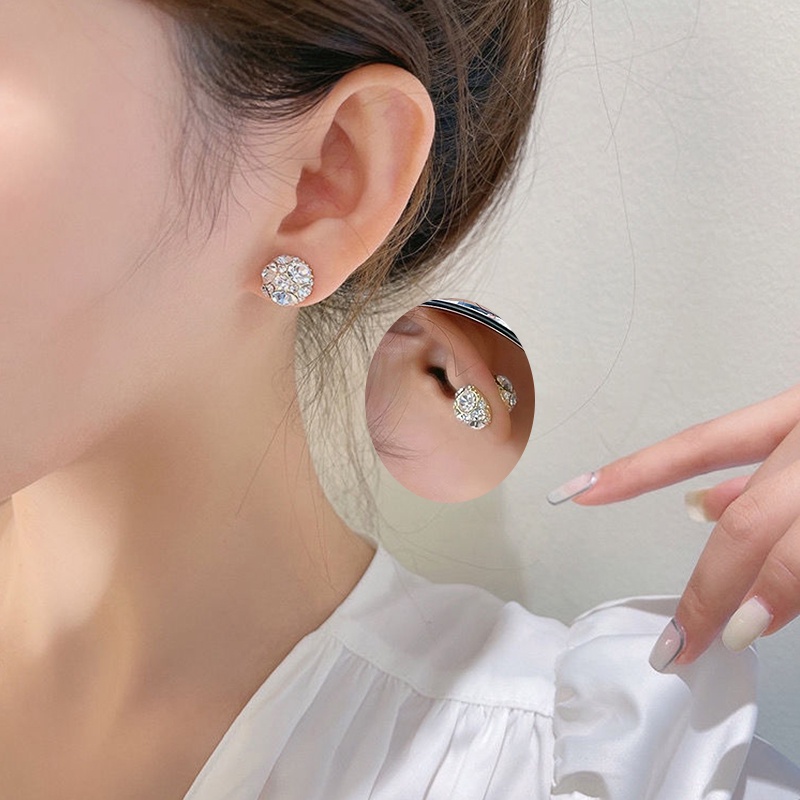 Anting Magnetik Tanpa Tindik Hias Berlian Warna Permen Untuk Wanita