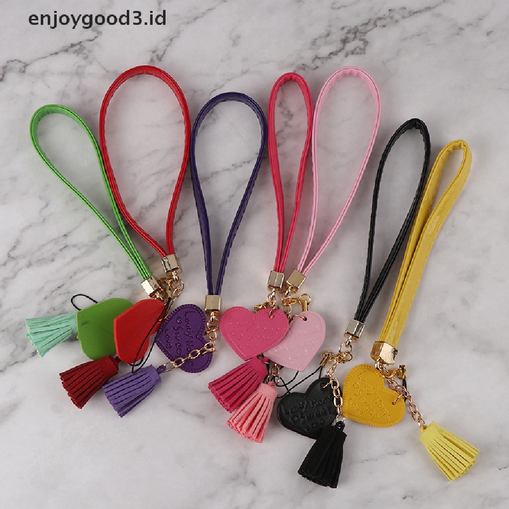 Rready Stock Tali Lanyard Motif Hati Aksen Rumbai Untuk Gantungan Kunci / Handphone (ID)