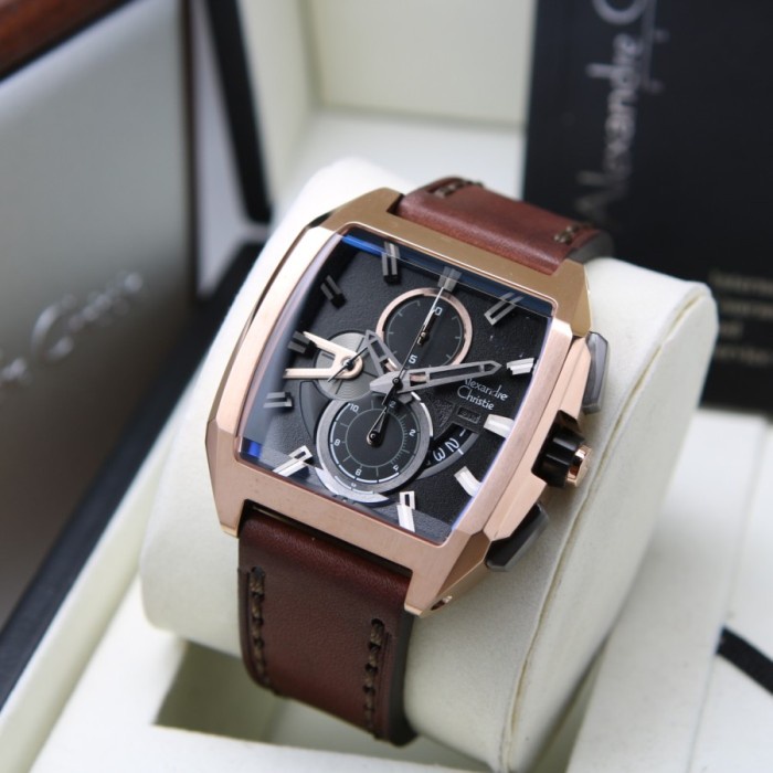 Januar17seller - ALEXANDRE CHRISTIE AC 6617 AC6617 BLACK ROSEGOLD BROWN PRIA ORIGINAL