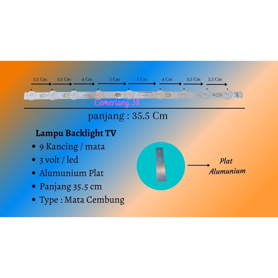 Lampu LED backlight TV 3 volt 9 Kancing BL Universal 3V 9 mata A