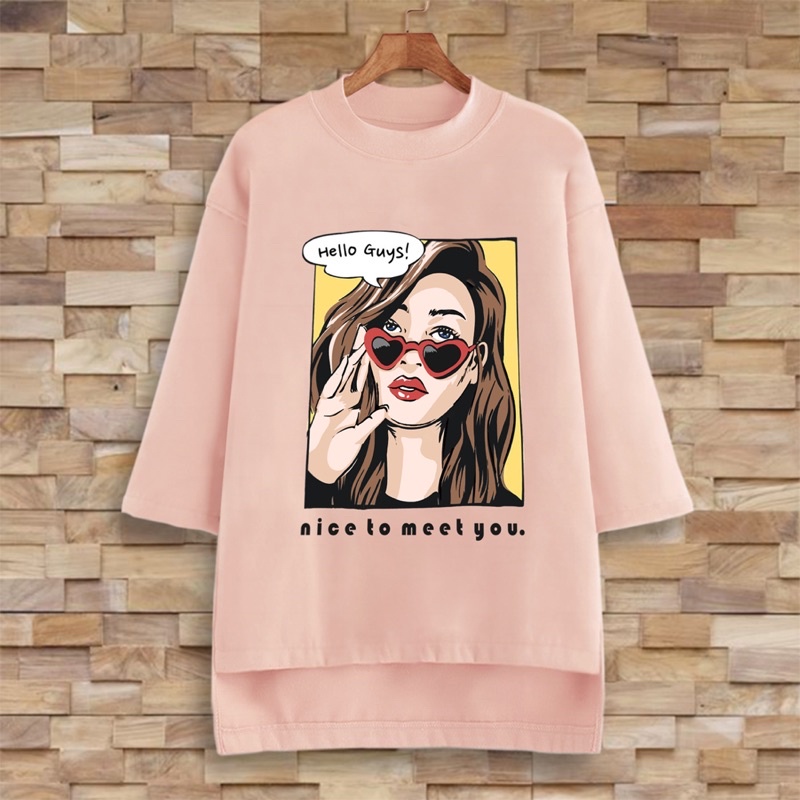 PUFFY_ID kaos oversize tunik wanita HELLO GUYS NICE TO MEET YOU tshirt big size cewek premium