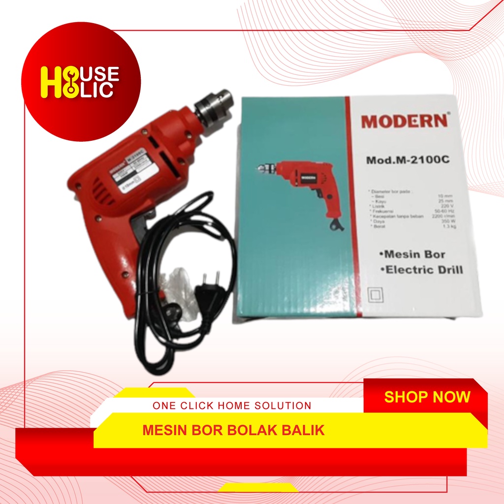 Mesin Bor Tangan Electric Drill 10 mm Mod M-2100C / Alat Bor Bolak Balik