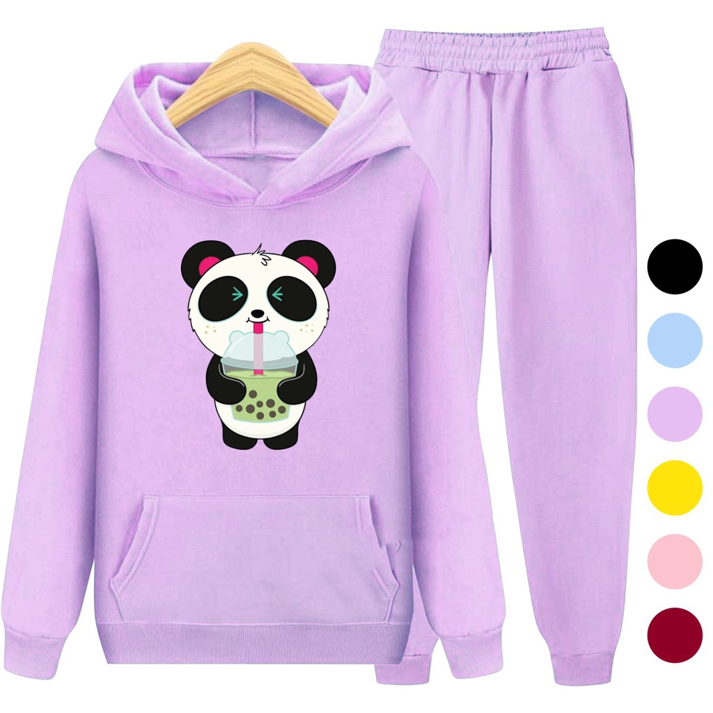 Setelan Sweater Anak + Celana PANDA BOBA 03 / Set Sweater Hoodie Anak Laki - Laki Perempuan Kekinian Viral Terbaru