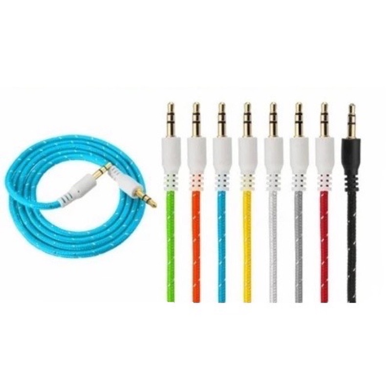 Kabel AUX AUDIO Nilon 1in1 Jack 3.5mm Panjang 100cm 1m HP Android Speaker Mobil Cable Musik Spotify MODEL POLOS TALI SEPATU PROMO SEN-AB