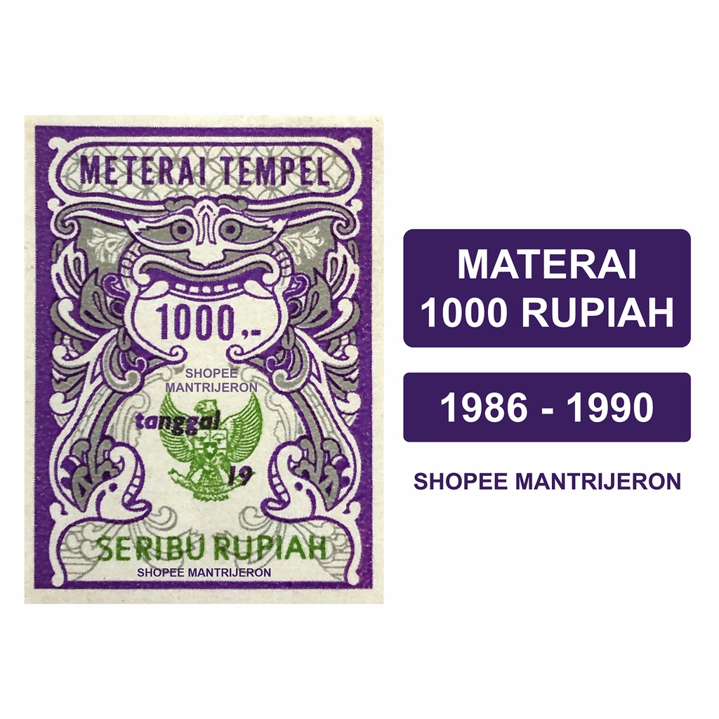 Materai 1000 Tahun 1986-1990 Meterai Tempel 1.000 Seribu Rupiah Lama Kuno Jadul Asli Original Kantor Pos