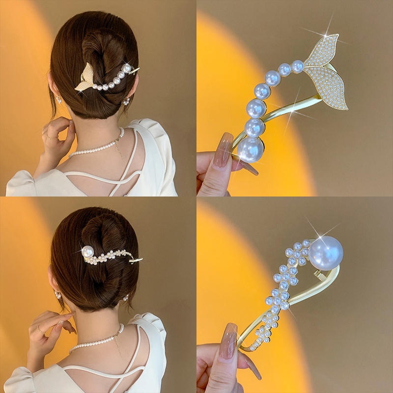 IFYOU Jepit Rambut Model Ekor Ikan Butterfly Aksen Mutiara Gaya Vintage Untuk Wanita