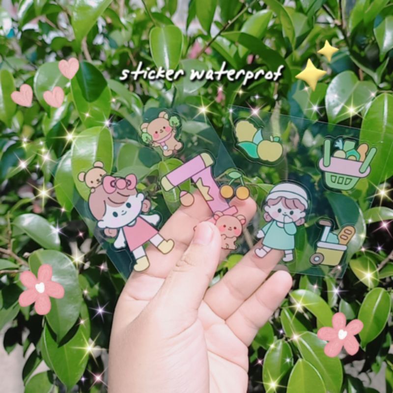 1 lembar Stiker motif waterproof / stiker motif anti air / stiker lucu kawai