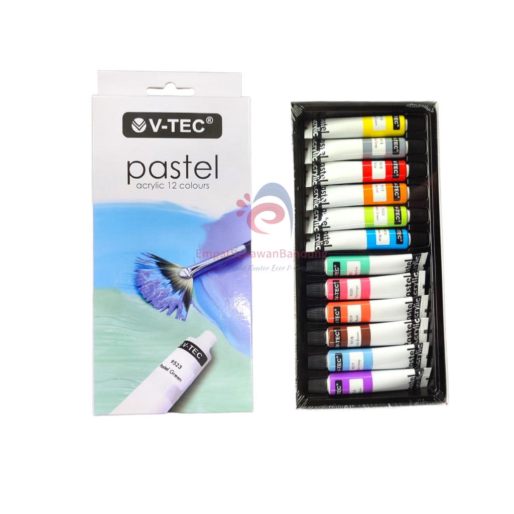 

UM1 V-Tec Acrylic 12 Colours Pastel 6 ML / VTec Cat Acrylic Warna Pastel 12 Warna 6 ML Set SHESB