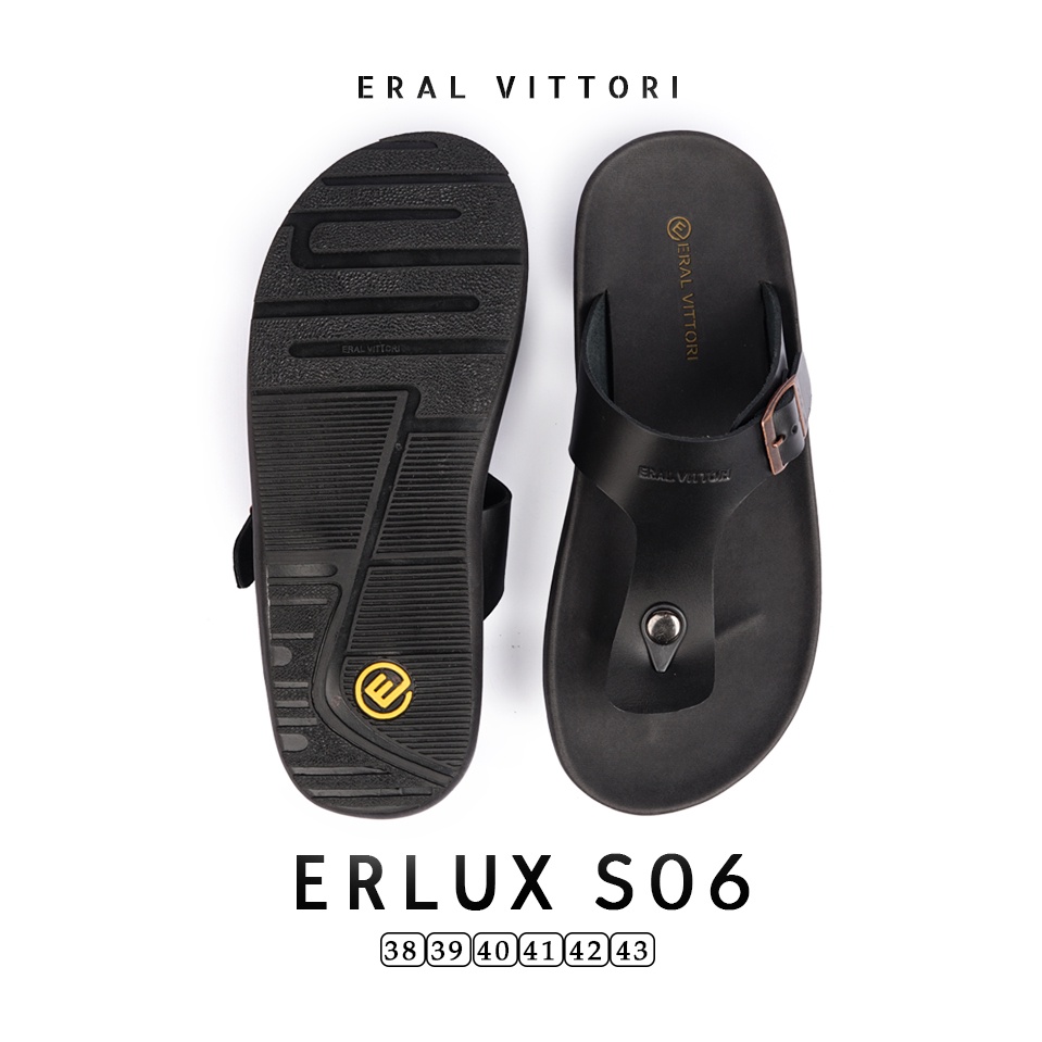 Eral Vittori - Erlux S06 Sandal Pria Kulit Harian Santai Hitam