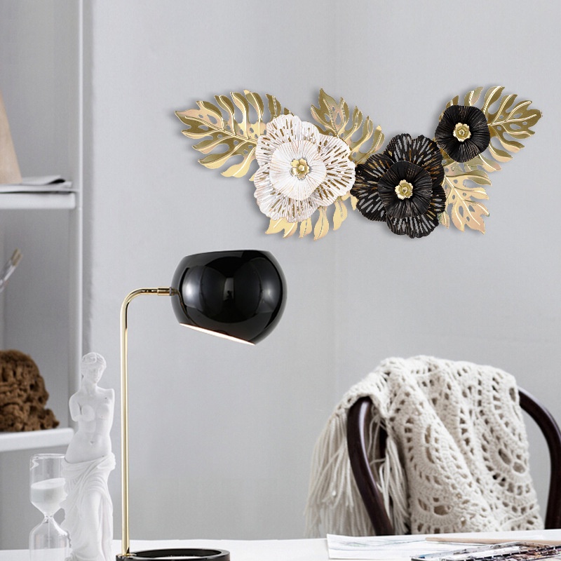 Hiasan Pajangan Dinding Wall Decor  Flower Dekorasi Wall Gold Black White Iron Besi Ringan