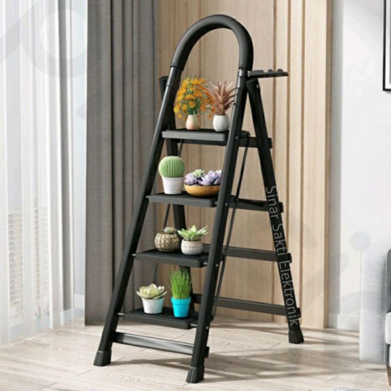 Tangga Duduk Lipat Besi 4 Tingkat Step Pegangan Hitam Rumah Tangga