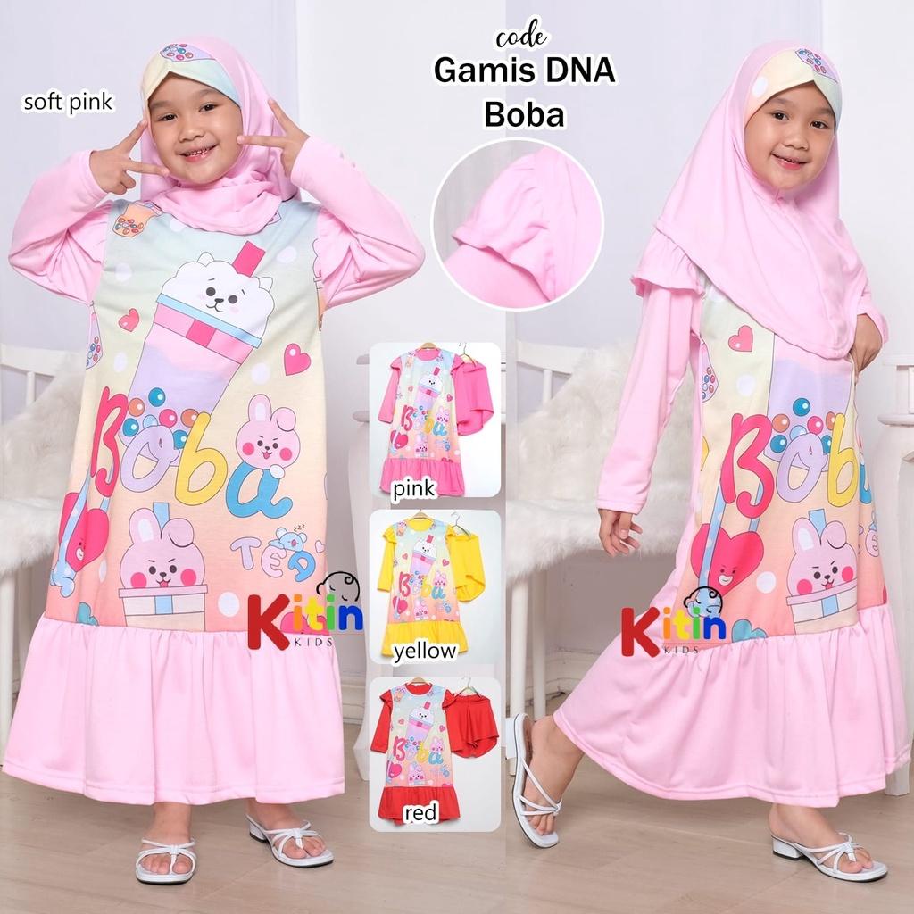 DN - GAMIS ANAK PRINTING SET HIJAB 3-11 TAHUN/ BAJU MUSLIM BAHAN BABYTERRY PREMIUM PRINTING ANAK PER