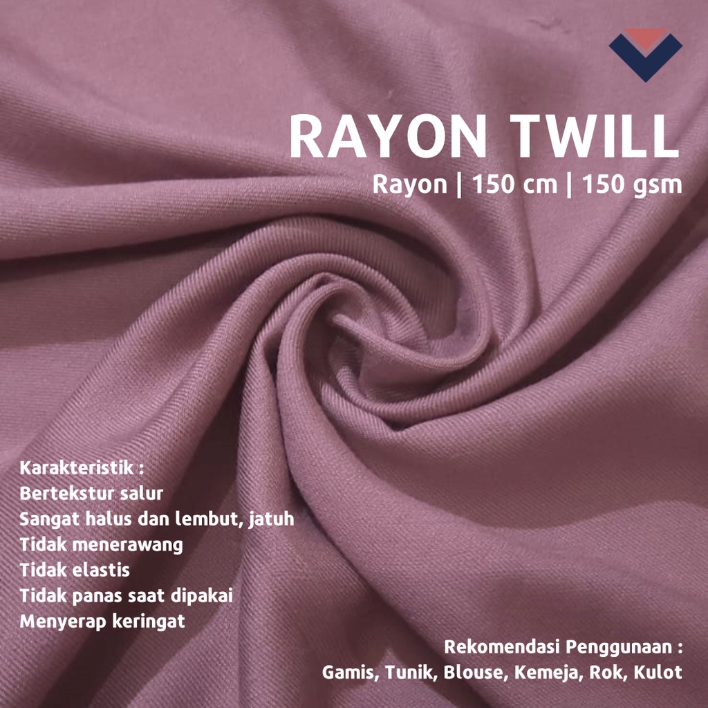 [PER 0,5 M] Kain Bahan Rayon Twill Lebar 150 cm Premium Polos Polosan ECER 1/2 METER METERAN 50 CM CENTIMETER