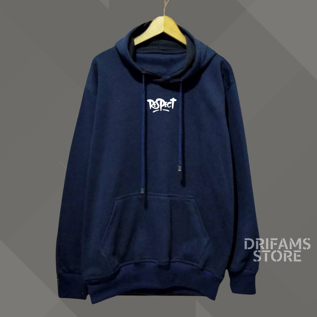 Sweater Hodie Pria Respect Warna Biru Navy Distro Katun Fleece Tebal Original Cod