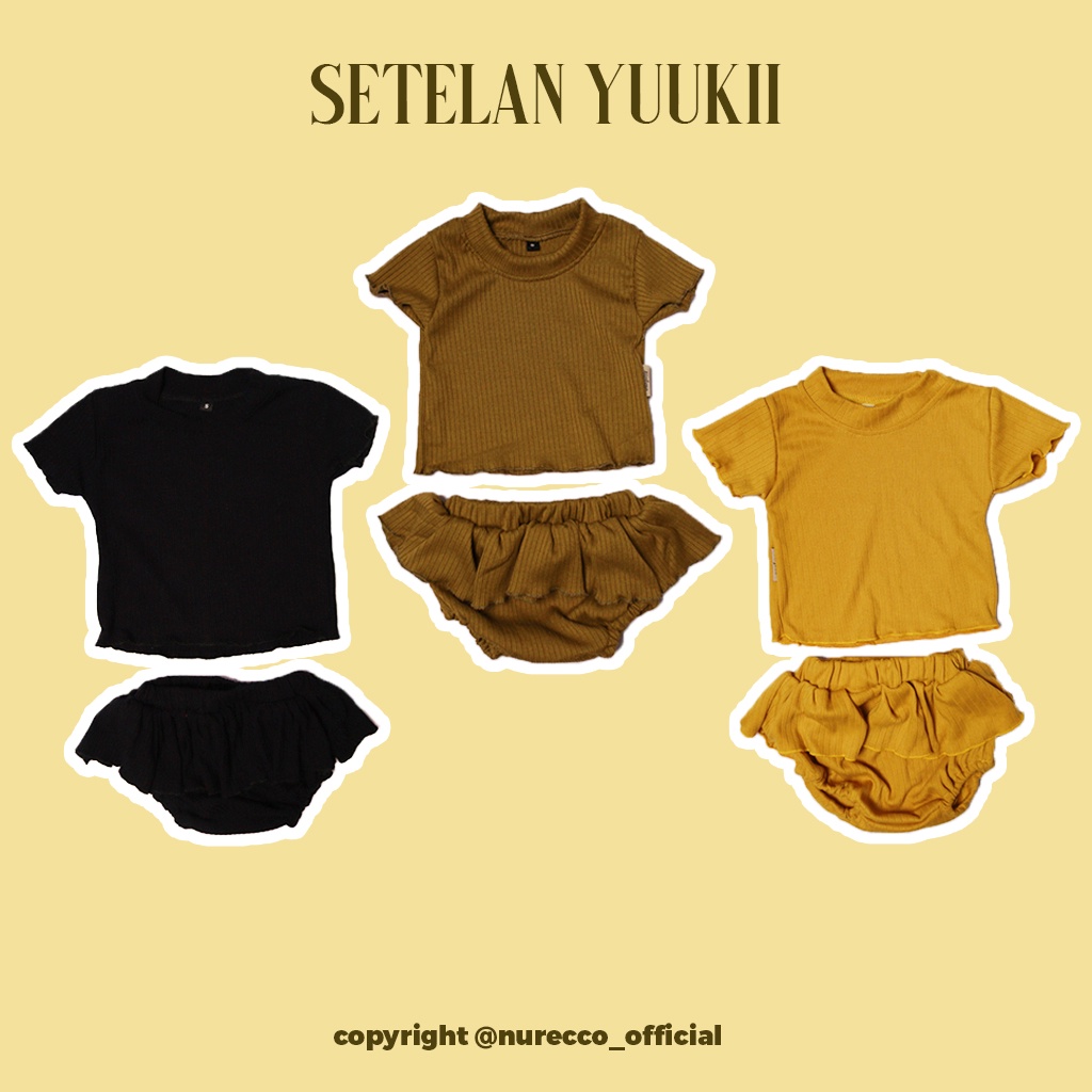 Setelan YUUKII - Setelan Baju Dress Anak Bayi Perempuan Korean Style Aesthetic Polos Baju Curly Crop