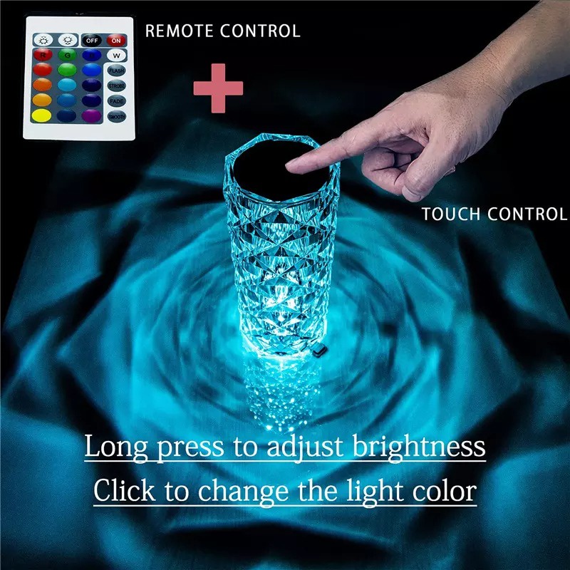 Table Lamp Rose Crsytal RGB Led Remote &amp; Touch Control Portable